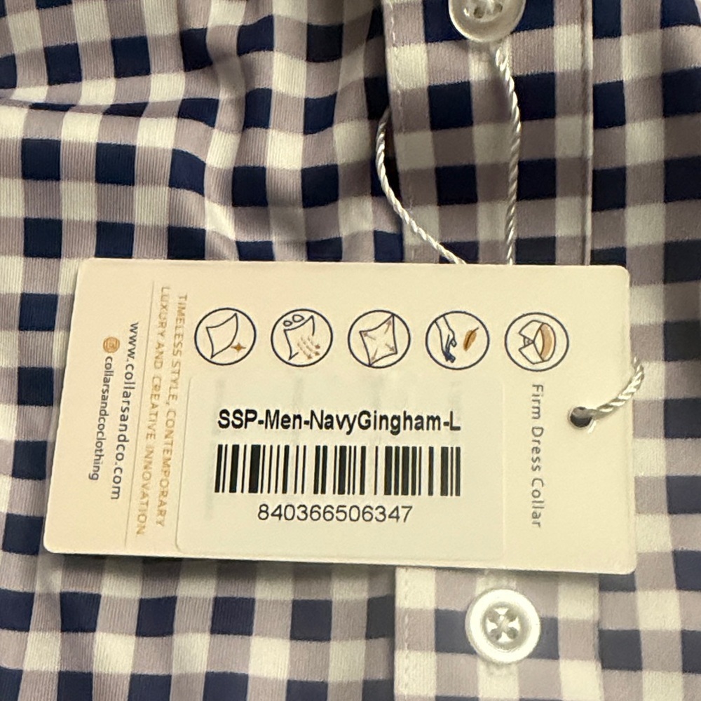 Collars & Co Navy and White Gingham Polo Shirt - Picture 10 of 11
